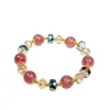 Pulseira Nova 2025 para Meninas, Pulseira de Cristal de Morango, Ametista, Transferência de Flor de Pessegueiro, Pulseira de Contas Elegante e Simples