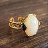 Anillo abierto de estilo chino con incrustaciones de oro y jade hetiano en plata esterlina s925 para mujer, diseño de nicho de lujo ligero.