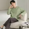 Pijama nuevo de algodón puro para hombre 2026, colección primavera y otoño, cuello redondo, manga larga, estilo casual, talla grande, 100% algodón, se puede usar como ropa de estar en casa o como prenda exterior