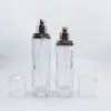Nuevo juego de botellas de vidrio de fondo grueso cuadradas, tapa de bayoneta, cuerpo de botella, material de embalaje cosmético para loción, cabeza de bomba electrochapada, botella de esencia de 40 ml