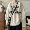 Suéter Versátil de Moda Estilo Coreano para Hombre Otoño e Invierno, Suéter Pulóver Holgado Suave de Letras a la Moda Cuello Redondo