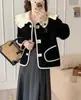 Primavera 2025 Novo Cardigan de Tricô Gola Boneca Dupla Face Tolen Estilo Chanel Solto Suéter Casaco Suavizante de Idade Macio e Aconchegante para Mulheres