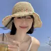 Sombrero de Paja con Flores para Mujer de Ala Ancha Verano Vacaciones en la Playa Muestra la Cara Pequeño Plegable Parasol Protector Solar