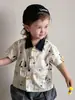 Roupas de Verão para Bebê Menino, Camisa Infantil 100% Algodão com Estampa de Cachorro, Shorts Jeans Macio de Manga Curta, Conjunto de Três Peças Tendência para Meninos