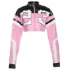 Comercio Exterior Europeo y Americano Verano 2026 Nueva Moda Femenina Estilo Motociclista Bloques de Color Parche Bordado Patchwork Ajustado Chaqueta de Cuero Sintético