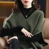 Colete Tricot Feminino Primavera e Outono, Manga Morcego Decote V Cor Sólida Solto Casual Moda Peça de Sobrepor Colete