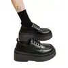 Zapatos de Cuero con Suela Gruesa y Tacón Grueso Transfronterizos para Mujer, Mocasines Versátiles con Cordones Estilo Británico Primavera 2026, Zapatos Individuales con Punta Ancha para Mujer