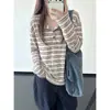 Conjunto Retro de Principios de Otoño 220g 94% Poliéster 6% Spandex Diseño Estilo Coreano Camiseta de Manga Larga Rayada con Bloques de Color Holgada