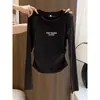 Camiseta de algodón puro de cuello redondo y manga larga para mujer, corte ajustado, elegante, inspirada en Instagram, adelgazante, top de capa interior, nueva colección de otoño