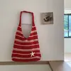 Bolsa Estrela do Mar Azul - Bolsa de Tricô Preguiçoso Estilo Coreano, Bolsa de Tricô Macia e de Grande Capacidade para Férias