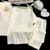Pijama Infantil Algodão Nuvem Conjunto Duas Peças Verão Manga Curta Calça Longa Estilo Princesa Renda para Meninas Conjunto Fofo de Roupa de Casa