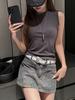 Camisola Elegante de Gama Alta de Estilo Coreano de Fábrica con Cuello Redondo para Mujer, sin Mangas, Básica para Fondo, Top Versátil que se Puede Usar por Fuera