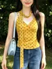 Camisola de Diseño Estilo Francés con Lunares Amarillos para Mujer, Perfecta como Prenda Exterior de Verano, Top sin Mangas
