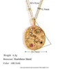 Estilo de moda europeo y americano diseño de nicho colgante de disco redondo con diamantes de colores, acero inoxidable chapado en oro de 18 quilates, collar con colgante cuadrado de estrella y luna