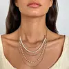 Novo colar de franjas com contas de pérolas em camadas estilo europeu e americano, corrente de clavícula da moda para o dia a dia, colar com sensação de luxo leve e de alta qualidade