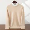 Suéter Masculino de Cashmere Gola Redonda Espessado Cor Sólida Pulôver Ombro Raglã Manga Longa Solto Confortável Malha de Lã Camada Base