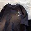 Camiseta Casual Trendy de Algodón Puro para Hombre, de Peso Pesado, Cuello Redondo, Manga Corta, Holgada, Oversize, con Diseño Creativo y Divertido de Gatito, para Verano