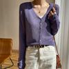 Cárdigan de punto de lino de verano con cuello en V para mujer, chaqueta de protección solar holgada de seda fina de hielo, camisa de aire acondicionado de manga corta, ropa exterior