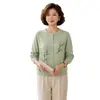 Camisa base de malha para mulheres de meia-idade e idosas, gola redonda, suéter fino para primavera e outono para mães, jaqueta cardigã bordada para avós