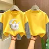 Camiseta base de imitación de dos piezas para niñas, ropa de otoño, algodón puro casual nuevo estilo 2026, camiseta de manga larga para niñas, temporada de otoño