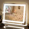 Espelho de maquiagem LED rotativo com luzes, espelho de mesa grande com iluminação de três cores, personalizável