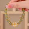 Pulsera de conejo de jade de estilo chino para mujer, hecha a mano, con cuentas, etiqueta de carácter fu, hebilla de anillo de seguridad, pulsera de jade de imitación