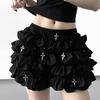 Falda de globo de estilo gótico oscuro con cruz oscura para mujer, falda corta de ballet para chica popular de primavera y verano, shorts tipo burbuja