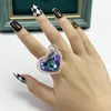 Nova Beldade da Internet do Sudeste Asiático Coroa de Luxo Acessível Anel Coração Design de Nicho Joia Anel Colorido Brilhante