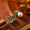 Brincos de Prata Banhados a Ouro Real com Agulha de Prata Gota de Óleo Pétala Pérola Brincos Estilo Corte Retrô Francês Brincos de Luxo Leve de Alta Qualidade