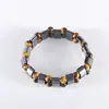 Pulseras de Moda Europeas y Americanas Más Vendidas, Pulseras de Doble Fila para Hombre con Piedra Ojo de Tigre, Pulseras de Perlas para Hombre de Piedra Negra al por Mayor