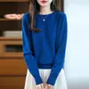 Nueva colección de otoño e invierno: Suéter de punto calado, cuello redondo, con dobladillo enrollado, corte holgado, manga larga, perfecto como capa interior o capa base