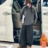 Conjunto de Inverno para Meninas com Veludo Espesso 2026 Novo Estiloso Casual Casaco de Outono/Inverno Calça de Pernas Largas Conjunto de Três Peças