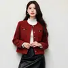 Jaqueta Feminina Azul Marinho Estilo Francês, Manga Longa, Caimento Solto, Estilo Chanel, Design de Outono Transfronteiriço, de Botão Único, Top Curto Elegante