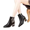 Nuevas Botas de Tacón Medio de Piel Suave para Mujer, Invierno Más Terciopelo Punta Fina Tacón Grueso Botines, Botas Martin con Punta Fina Florales Elegantes, Botas para Mujer