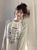 Camiseta de Manga Larga con Rayas Estampadas y Empalmes Divertida y Linda para Mujer, Moderna y Versátil, Estilo Casual Perezoso Cuello Redondo Top de Contraste