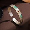 Pulseira de Cobre Branco Banhada a Prata com Design de Borboleta Fada Esmaltada Sutra do Coração, Novo Estilo Chinês Feminino Leve Luxo Moda Dourado Pintado Pulseira Aberta