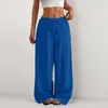 Amazon Transfronterizo Pantalones Casuales de Pierna Ancha Sueltos y Fluidos de Color Sólido con Cordón Estilo Europeo y Americano para Mujer Pantalones Largos
