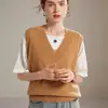 Novedad Otoño 2026 Chaleco de Cachemir 100% Cuello en V para Mujer, Corte Holgado, Suéter Sencillo de Color Sólido para Abrigo