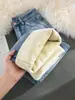 Jeans Ajustados de Pierna Ancha con Forro de Polar para Mujer, Nuevo Estilo Otoño e Invierno 2025, Azul Claro, Engrosados, de Cintura Alta, Pantalones Rectos para Mujer Petite