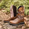 Hpiopl Modelo Transfronterizo 6091 Elemento Árbol Grande Botas de Vaquero Occidentales Artesanía Bordada Botas Retro para Hombre Caña Alta