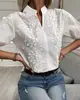 Camisa de top para mujer de comercio exterior europeo y americano, verano 2024, transfronteriza, cuello en V, cuello alto, bordado, encaje