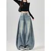 Jeans anchos de estilo americano extralargos, holgados y adelgazantes, para mujeres altas, diseño de verano rasgado con dobladillo curvo y corte hasta el suelo