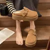 Zapatos Birkenstock con forro de felpa para mujer, tendencia estilo coreano 2026 otoño e invierno nuevos mules de punta cerrada antideslizantes de suela gruesa, zapatos cálidos de algodón