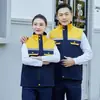Roupas de Trabalho de Inverno Colete de Algodão Estampa Bordado Texto Homens Mulheres Roupa de Trabalho Bloco de Cores Colete de Algodão Estaleiro Reparo Automotivo Colete Jaqueta Sem Mangas Espessado