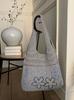 Bolsa de Punto Hueca de Lana Vintage Bolsa de Mano con Flores Bolso de Hombro para Mujer de Nicho Todo Fósforo Bolso Tejido de Lana Bolso de Mano