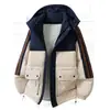 Talla europea cruzada se puede personalizar color exterior bloques de color rayado acolchado de algodón ropa hombres invierno con capucha holgada acolchado de algodón chaqueta pan abrigo hombres
