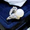 Novo anel de leopardo de pérola branca australiana de alta qualidade, feminino, chita, temperamento leve e luxuoso, anel de leopardo com diamantes completos, atacado