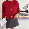 Estilo Coreano Cor Pura Versátil Outono e Inverno Novo Estilo Estilo Preguiçoso Macio Aveludado Gola Redonda Botão de Pérola Suéter Cardigan Simples de Tricô