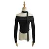 Camisa ajustada con cuello halter y cinta con hombros descubiertos para chica sexy de estilo americano, diseño de otoño e invierno, top de punto de manga larga interior para mujer