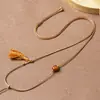 Corda de Couro Encerado Elegante de 2mm Alça de Pescoço Ajustável Corda Preta e Vermelha Colar com Pingente Dourado Trançado à Mão Corda Venda por Atacado